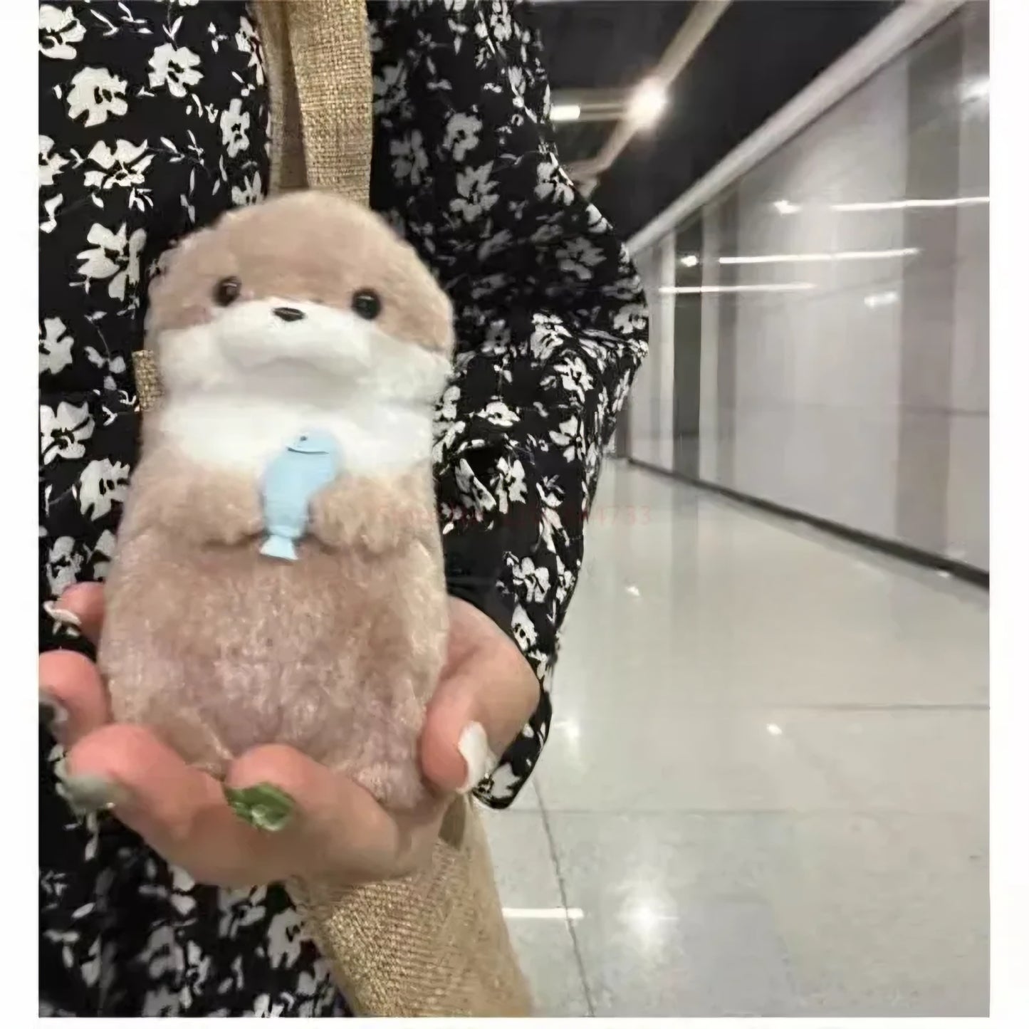 Cute Fluffy Otter Holding Fish Plushie