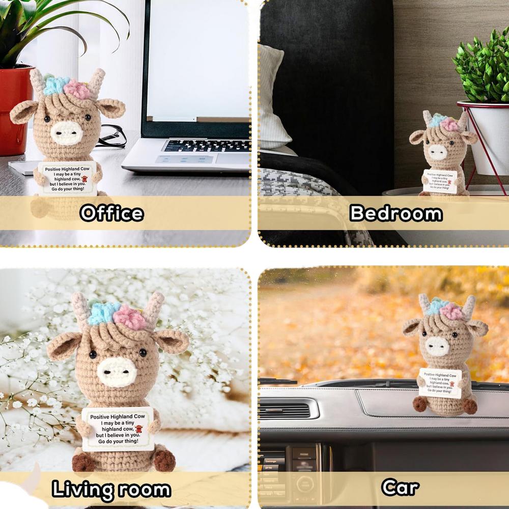 Cute Positive Highland Cow Crochet Plush