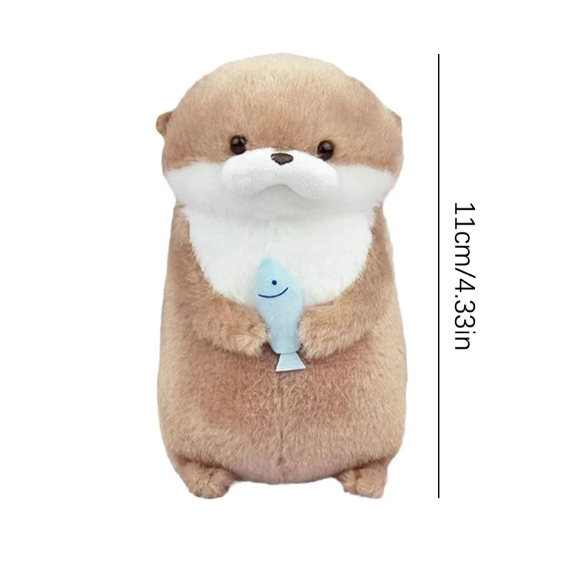 Cute Fluffy Otter Holding Fish Plushie