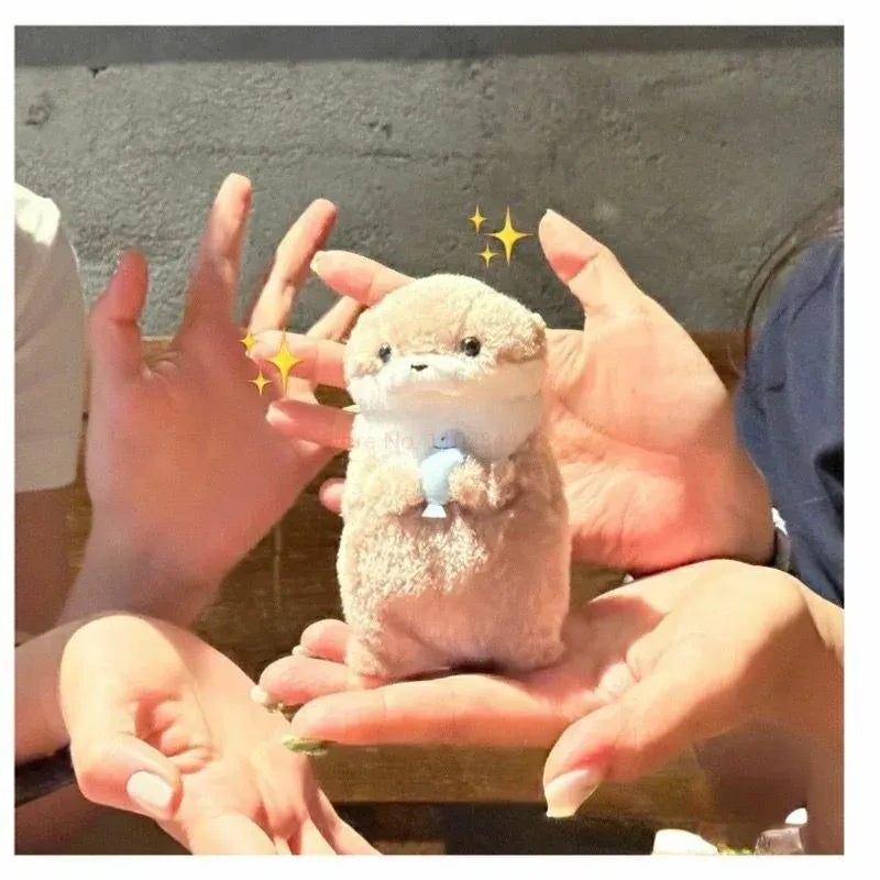 Cute Fluffy Otter Holding Fish Plushie