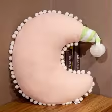 Pink Sleepy Moon Pom Pom Pillow