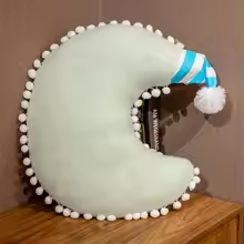 Green Moon Pom Pom Pillow