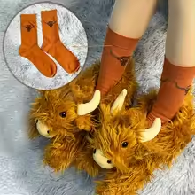 Fluffy Highland Cow Socks & Slippers