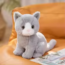 Lifelike Fluffy Grey Cat Plush