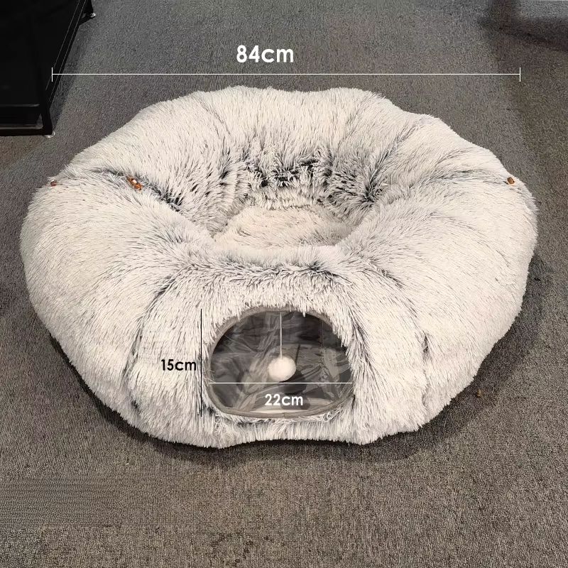 Fluffy Cat Grey Tunnel Bed