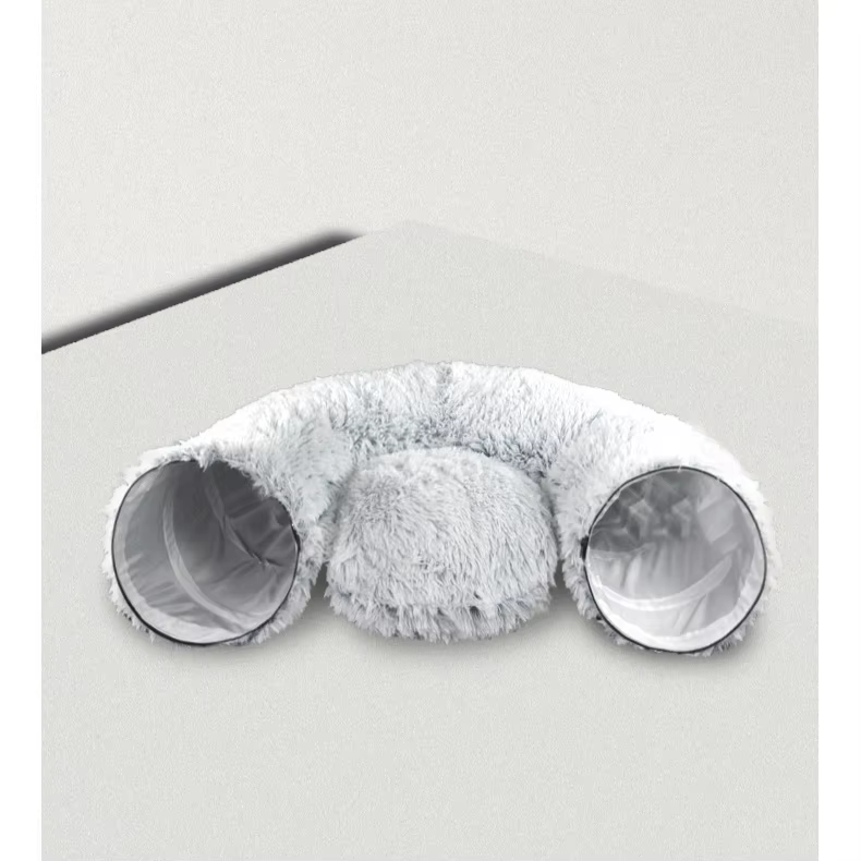Fluffy Cat Grey Tunnel Bed