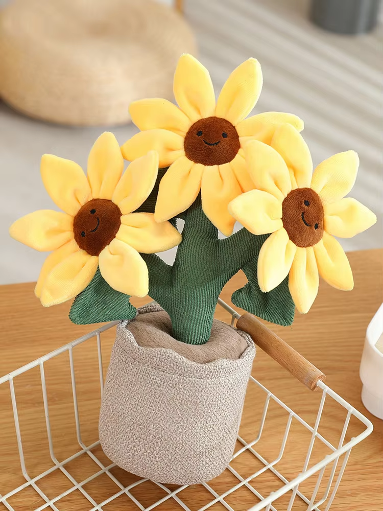 Grey Pot Sunflower Plush