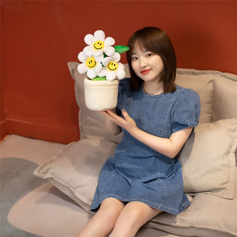 Smiling White Flower With Pot Plush