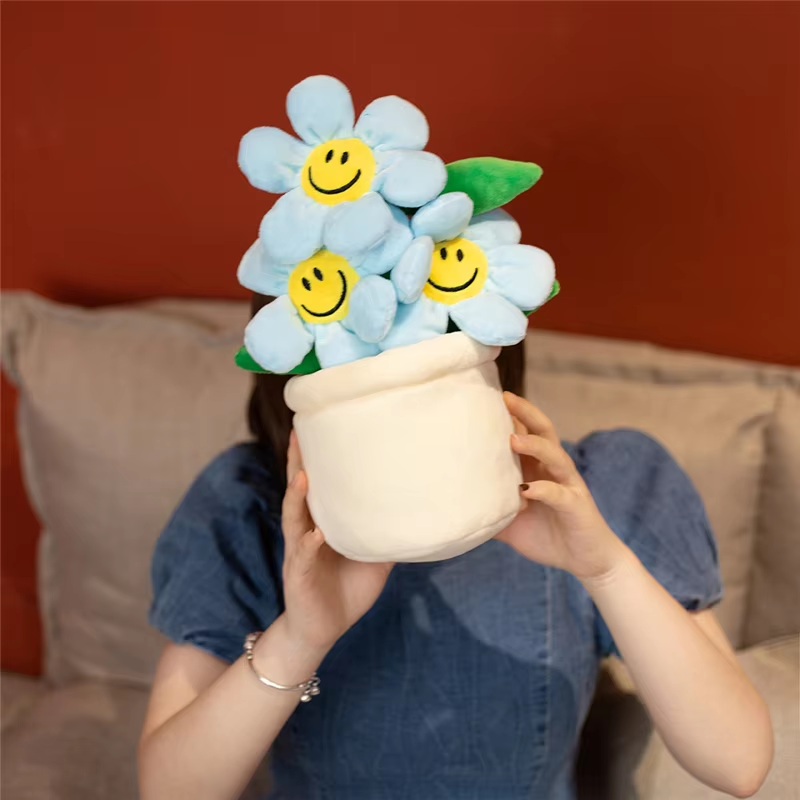 Smiling Turquoise Flower With Pot Plush
