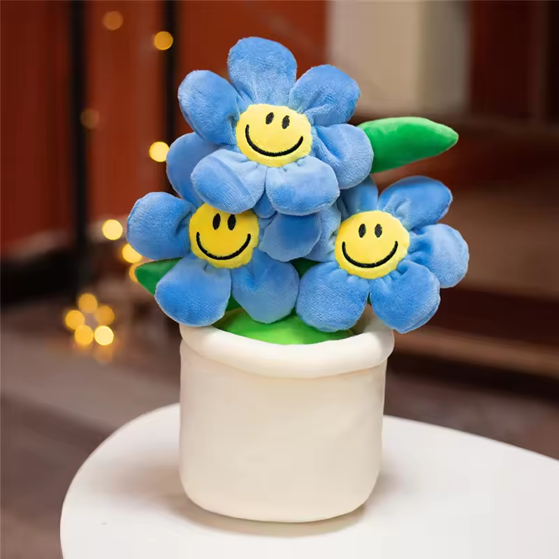 Smiling Blue Flower With Pot Plush