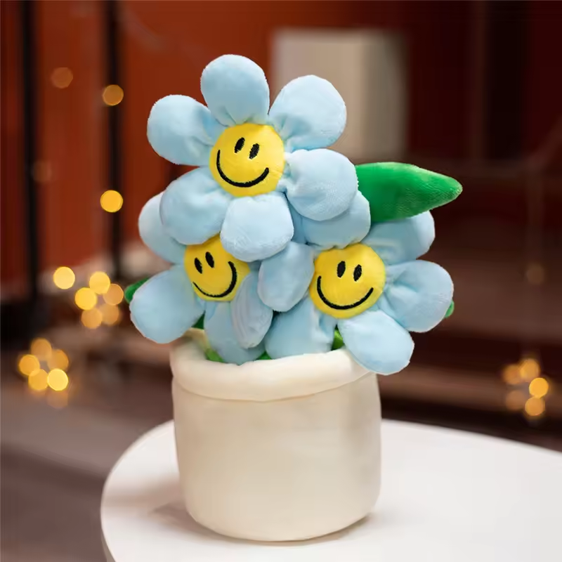 Smiling Turquoise Flower With Pot Plush