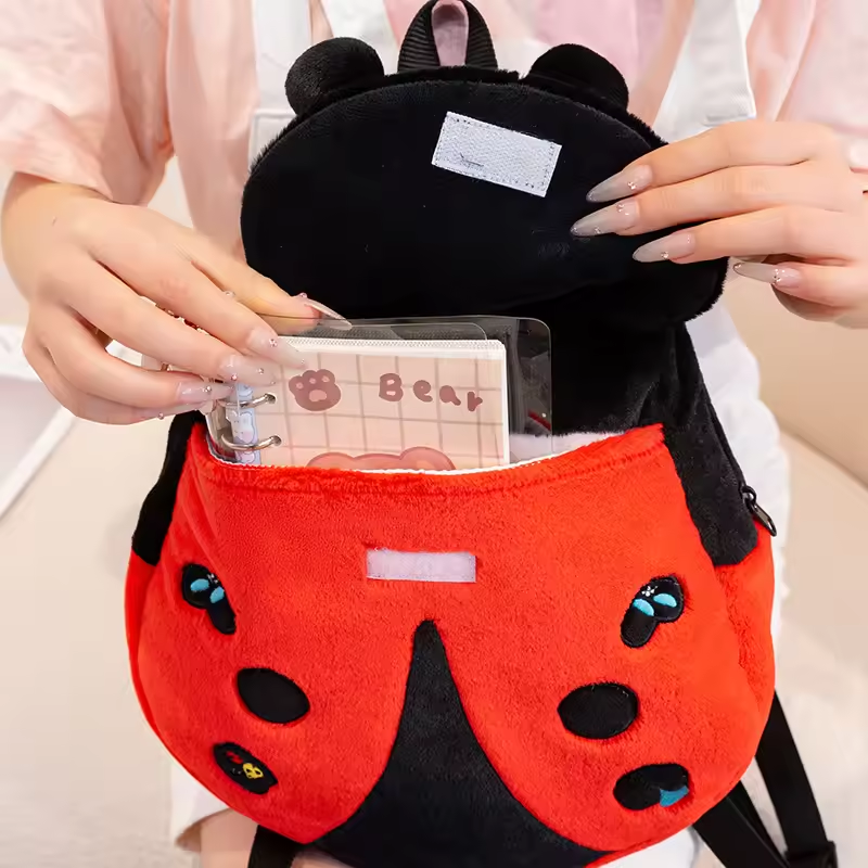 Fluffy Ladybug Backpack Plush
