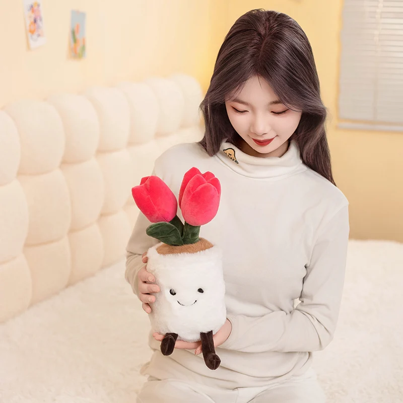 White Pot Red Tulip Plush