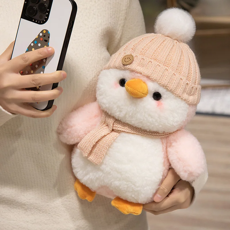 Beige & Pink Winter Penguin Plush