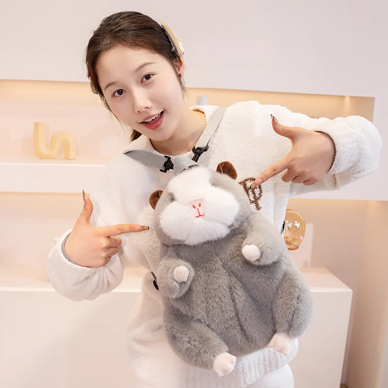 Grey & White Fluffy Guinea Pig Backpack