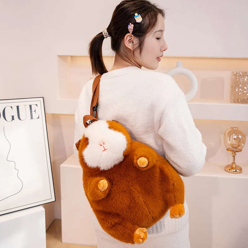 White & Brown Fluffy Guinea Pig Backpack
