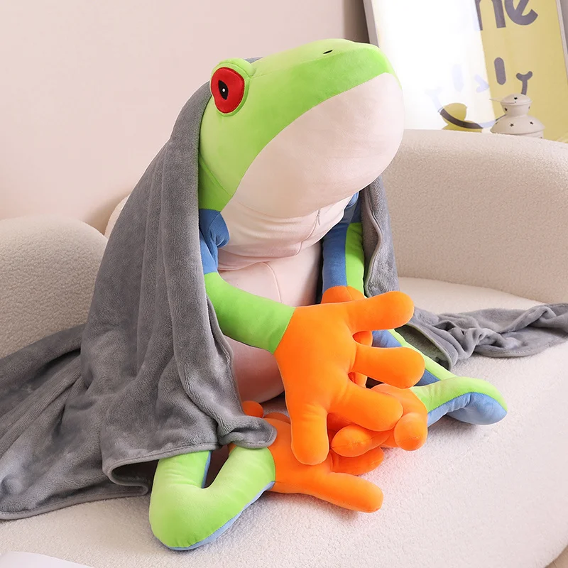 Green Jumbo Frog Plush With Fluffy Blanket