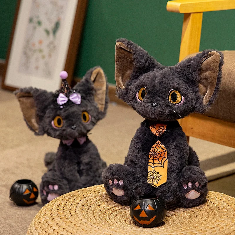 Duo Halloween Fluffy Cats With Pumpkin Plush