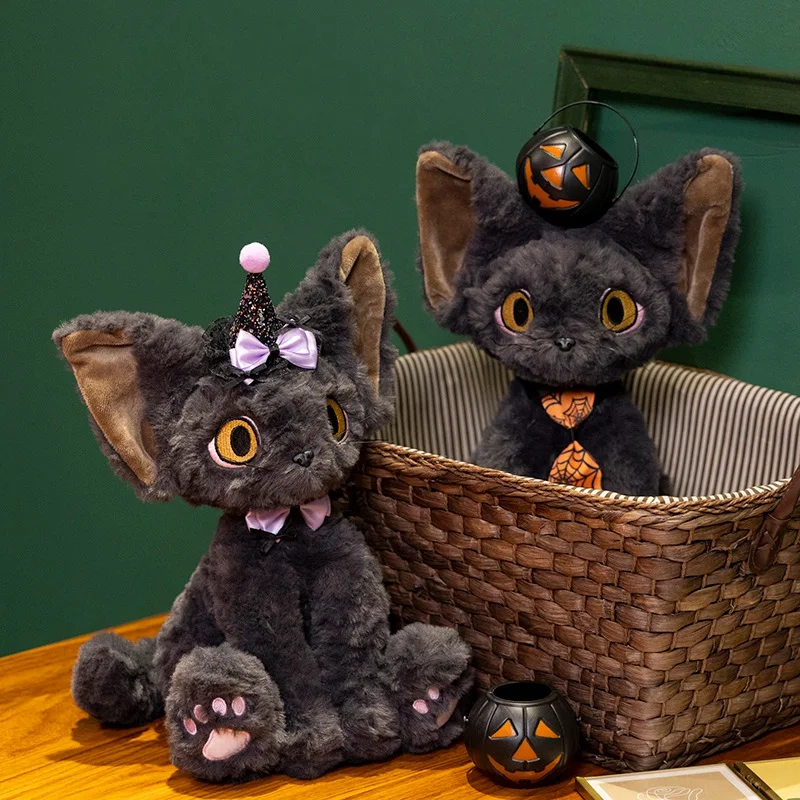 Duo Halloween Fluffy Cats With Pumpkin Plush
