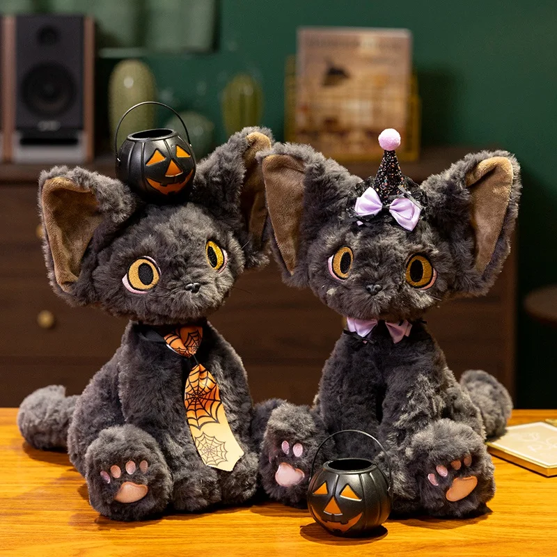 Duo Halloween Fluffy Cats With Pumpkin Plush