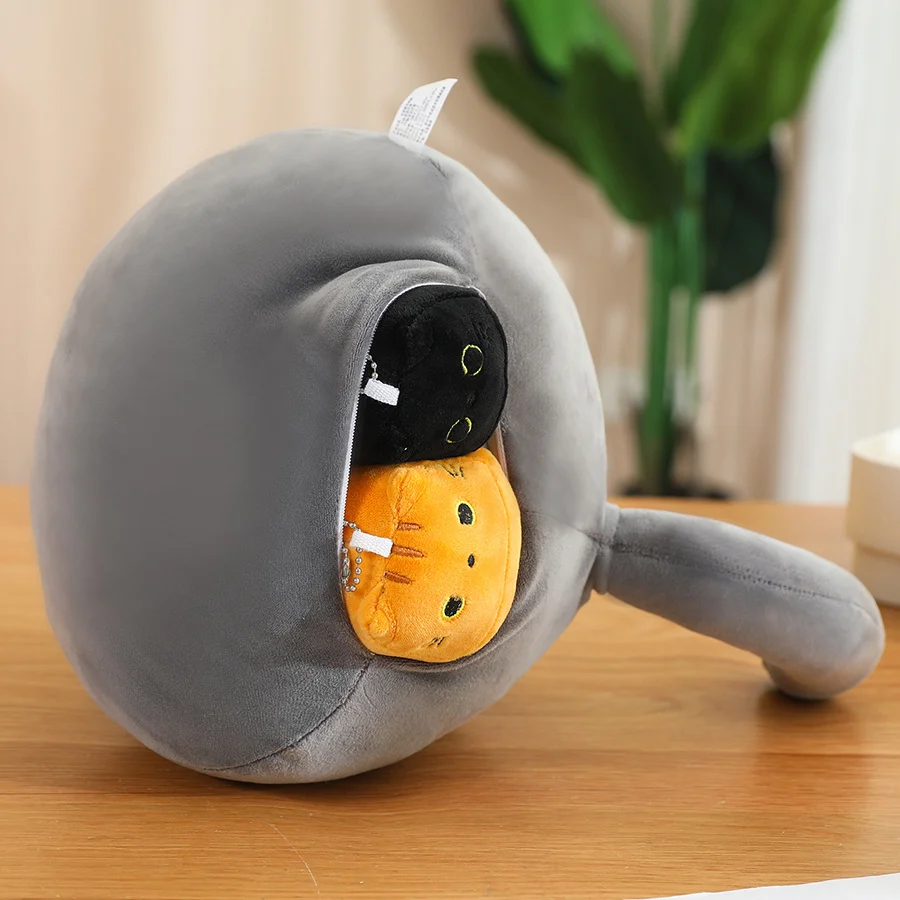 Grey Squishy Mother Cat & Kittens Plush