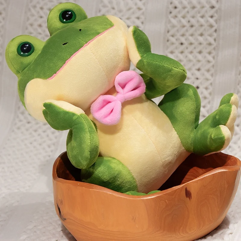 Pink Bow Frog Fluffy Plush