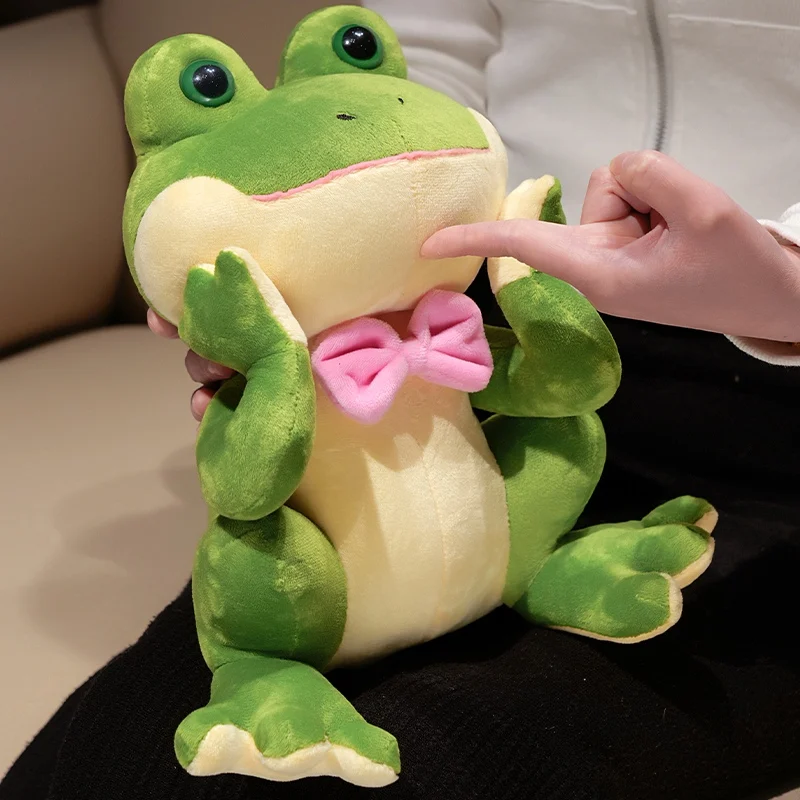 Pink Bow Frog Fluffy Plush