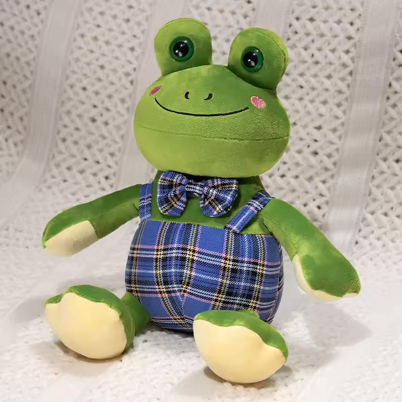 Blue Bow Frog Fluffy Plush
