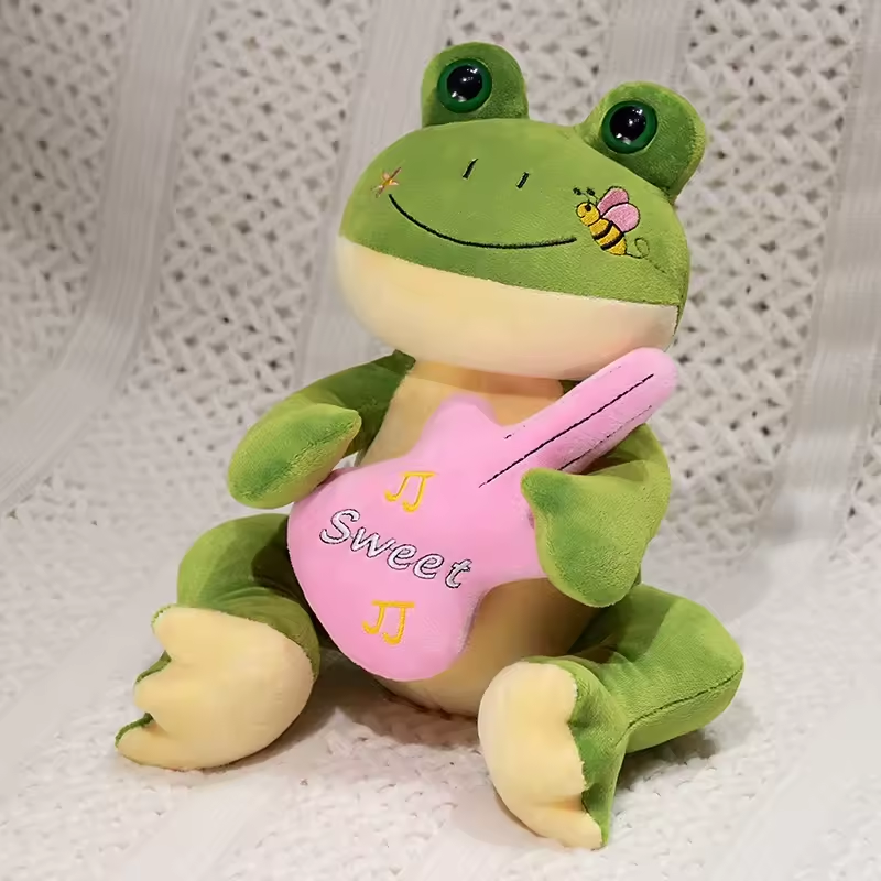 Pink Guitar Frog Fluffy Plush
