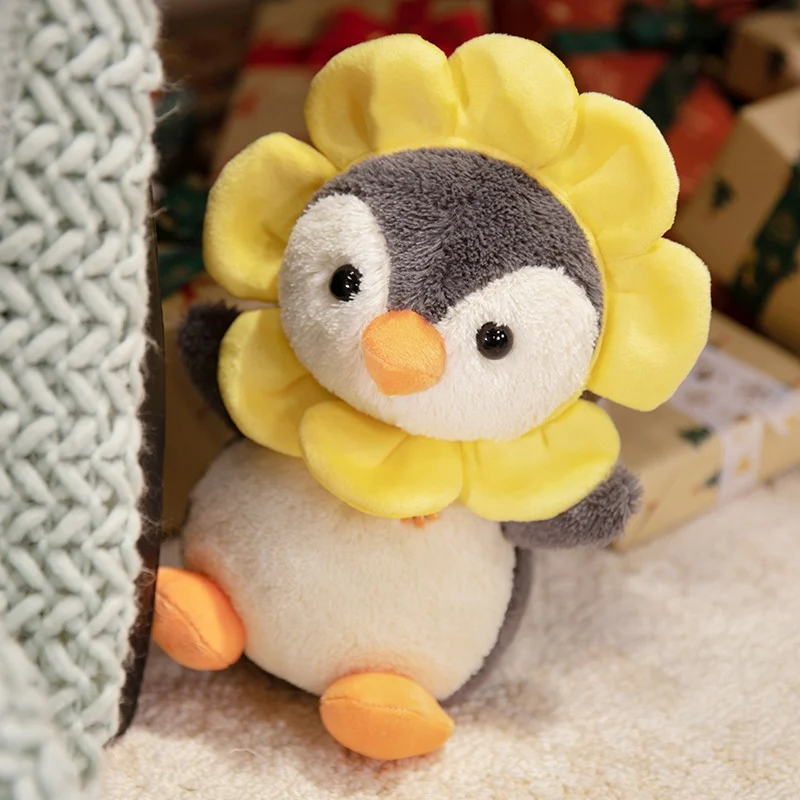 Flower Head Fluffy Penguin Plush