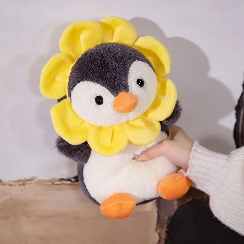 Flower Head Fluffy Penguin Plush
