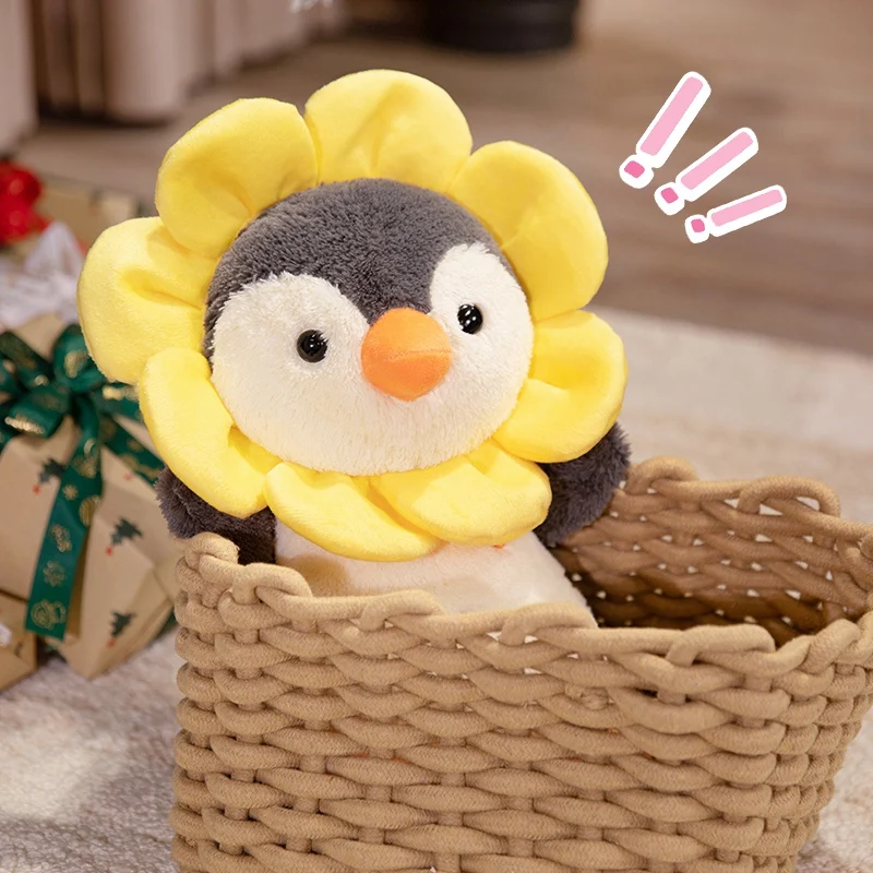 Flower Head Fluffy Penguin Plush