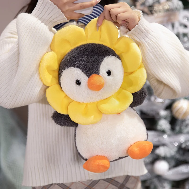 Flower Head Fluffy Penguin Plush