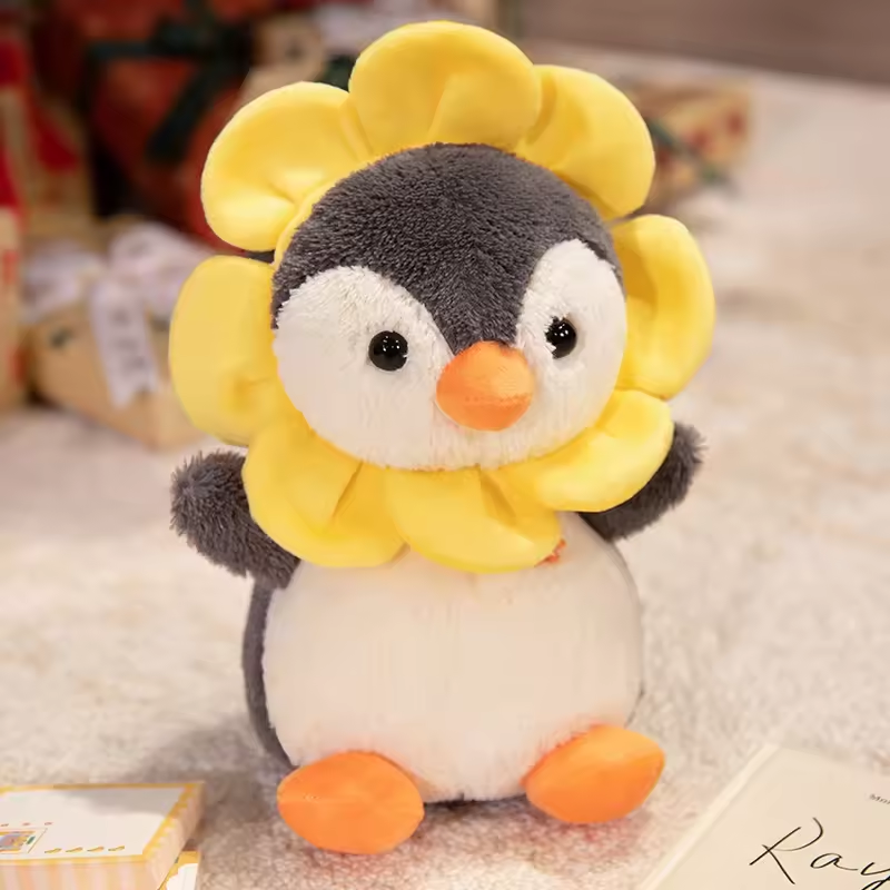 Flower Head Fluffy Penguin Plush