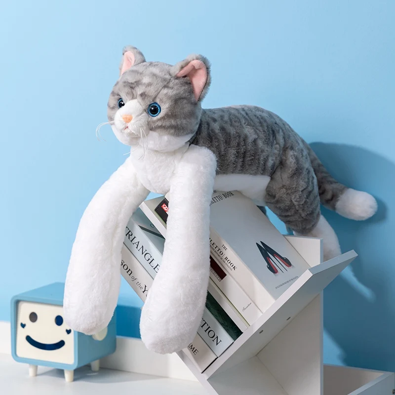 Fluffy Long Weighted Arms Tabby Cat Plush