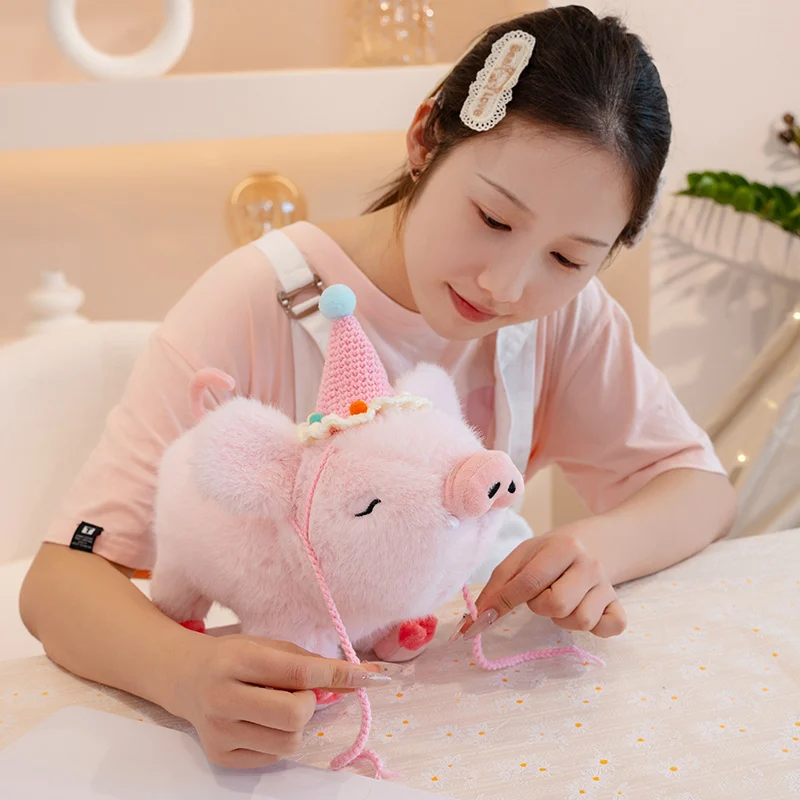 Pink Crochet Hat Fluffy Boar Plush