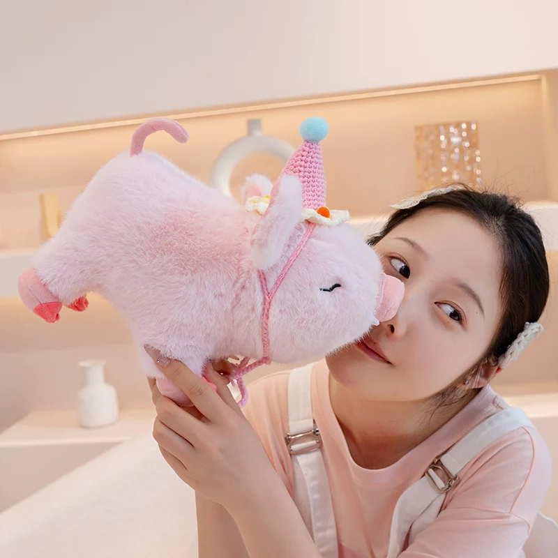 Pink Crochet Hat Fluffy Boar Plush