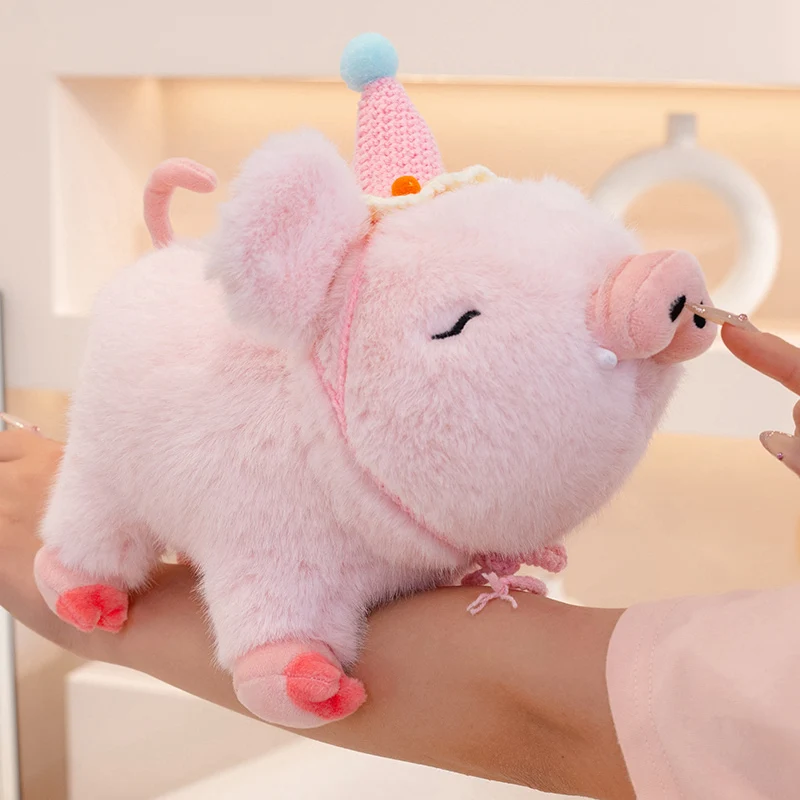 Pink Crochet Hat Fluffy Boar Plush