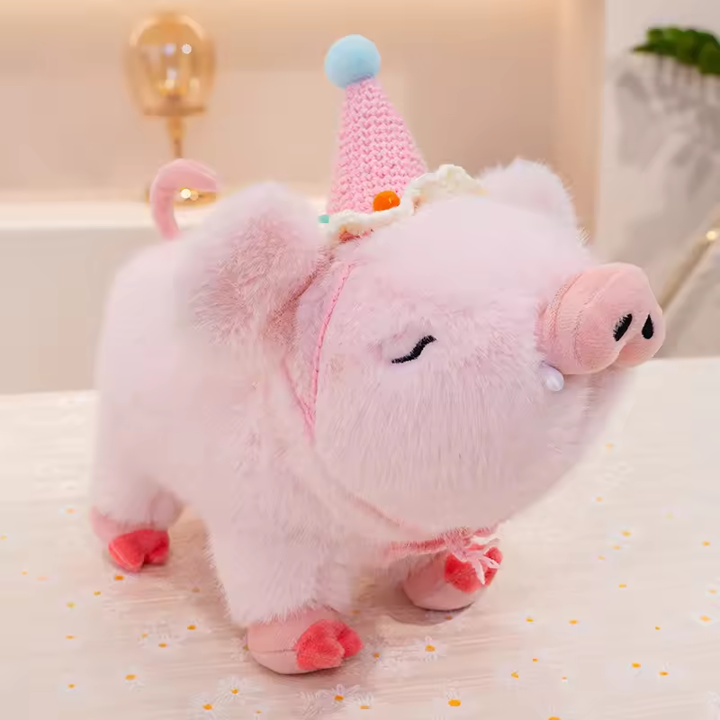 Pink Crochet Hat Fluffy Boar Plush