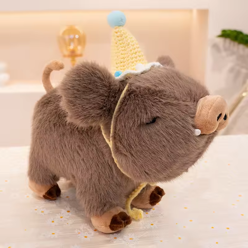 Brown Crochet Hat Fluffy Boar Plush