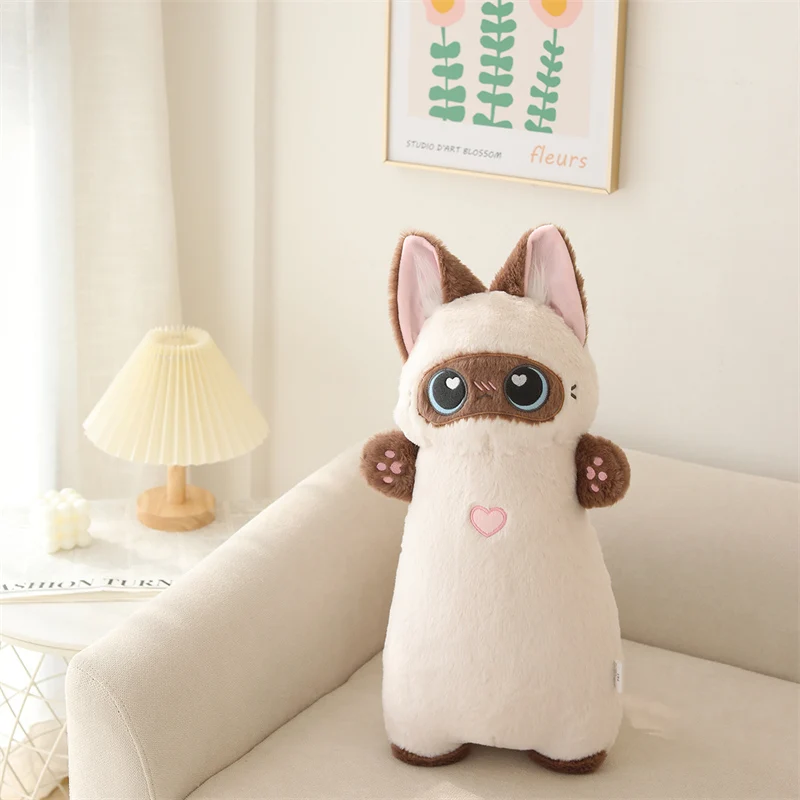 White & Brown Long Cat Fluffy Plush