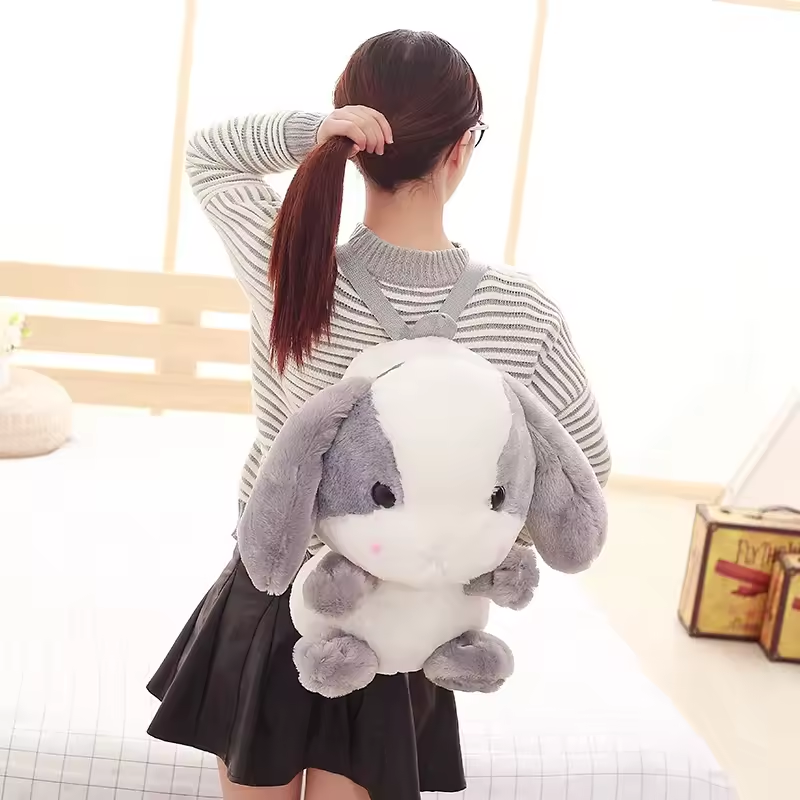 Super Fluffy White & Grey Bunny Backpack