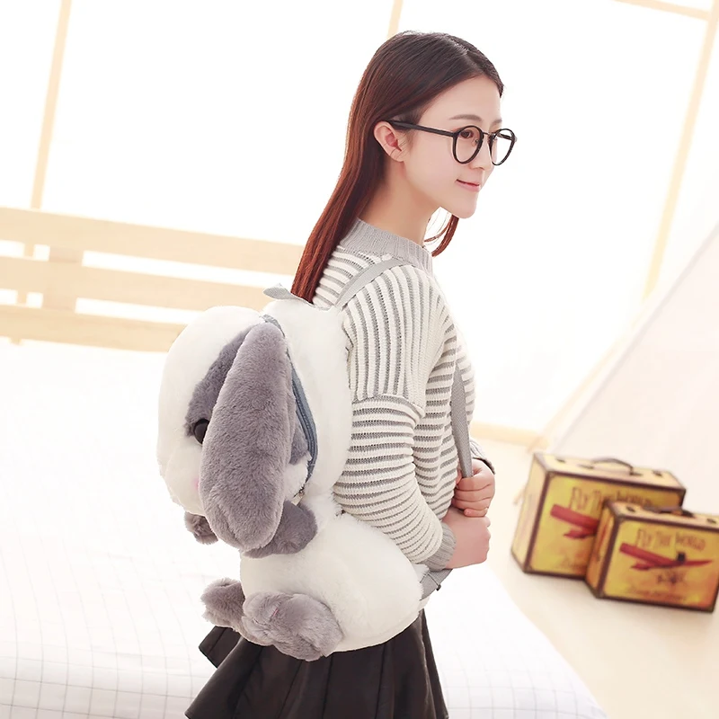 Super Fluffy White & Grey Bunny Backpack