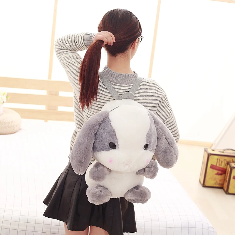 Super Fluffy White & Grey Bunny Backpack