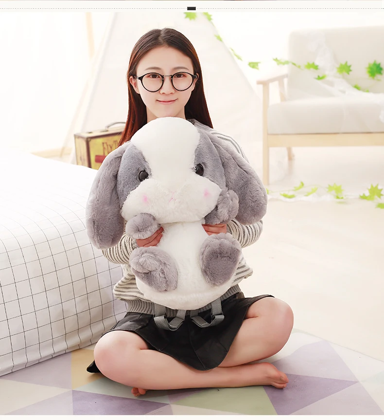 Super Fluffy White & Grey Bunny Backpack
