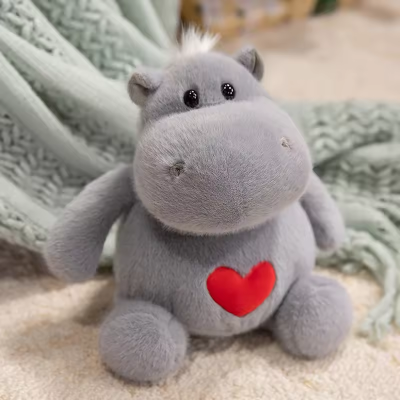 Grey Fluffy Love Hippo Plush