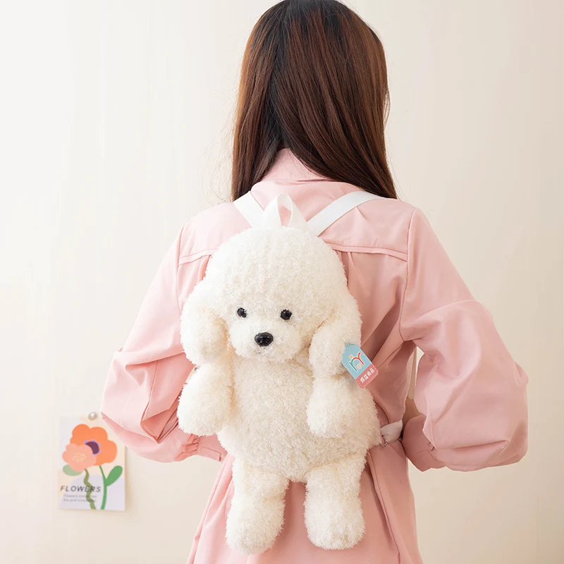 White Fuzzy Teddy Dog Backpack