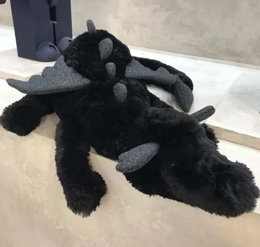 Big Fuzzy Black Dragon Plush