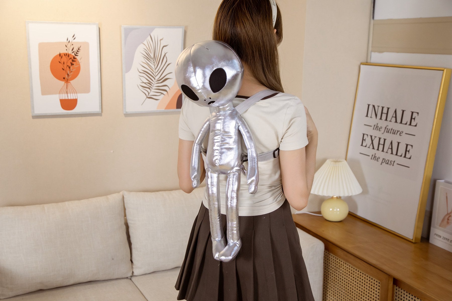 Silver Alien Bag Pack Plush