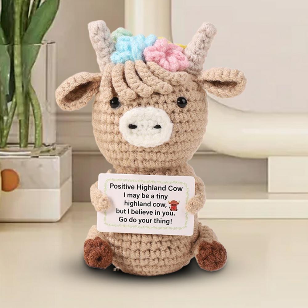 Cute Positive Highland Cow Crochet Plush